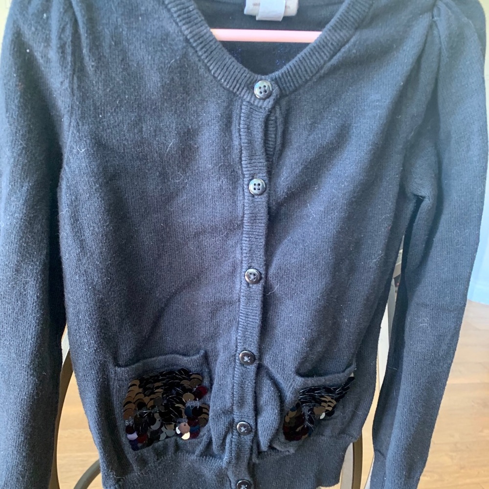 Girls Black Cardigan Sequin Pockets